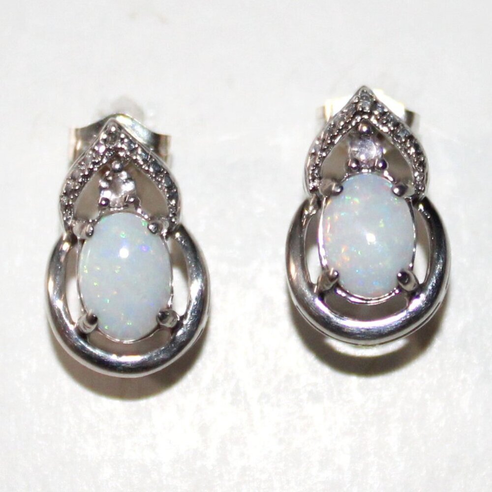 Sterling Silver Lab Created Opal Stud Earrings